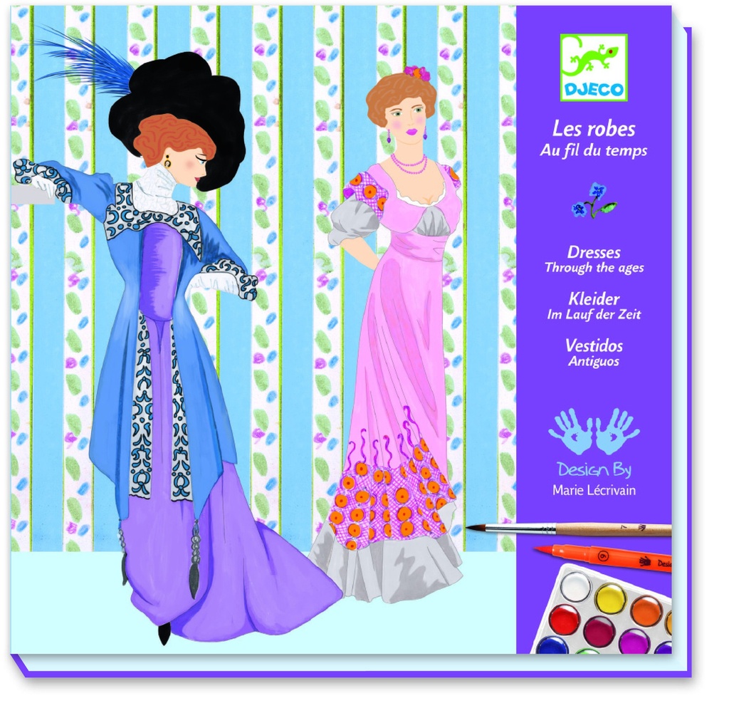 Dessin et coloriage Les robes au fil du temps Djeco