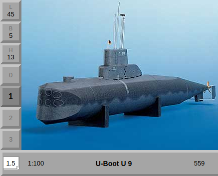 Sous-marin U9, maquette en carton Schreiber-Bogen