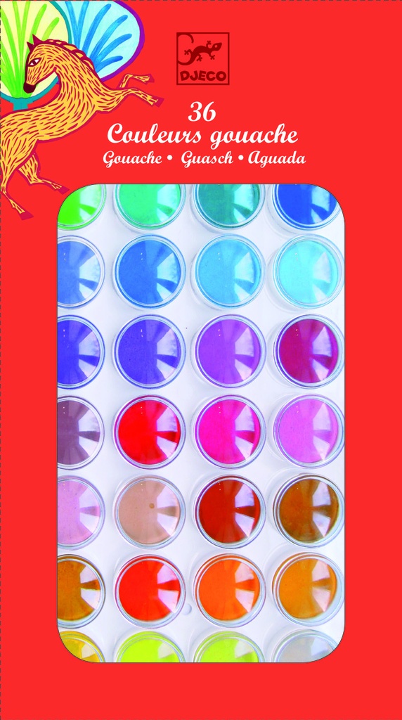 Les couleurs des grands 36 pastilles de gouaches Djeco