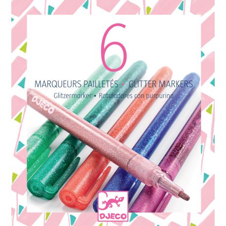 Les couleurs des grands 6 marqueurs pailletés - Sweet Djeco