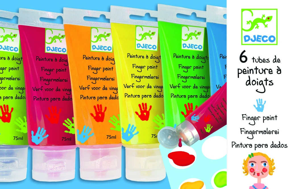Les couleurs des petits 6 tubes de peinture à doigts Djeco