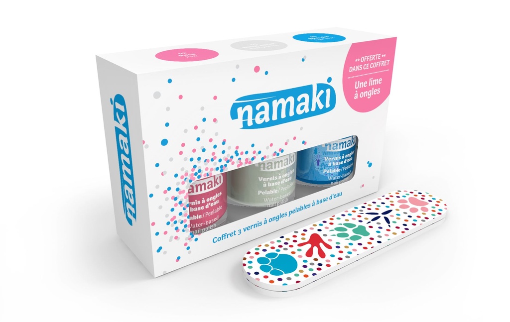 Coffret de Vernis Blanc, Rose & Bleu ciel Namaki 