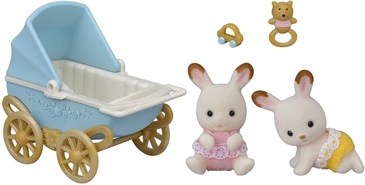 [SYL_5432] Les jumeaux lapin chocolat et poussette double (Sylvanian Families)