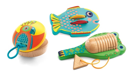 [DJE_DJ06020] Animambo Set de 3 percussions Cymbale - Castagnette - Guiro Djeco