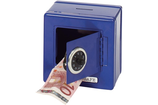 [DAM_8614020] Tirelire: COFFRE-FORT en métal BLEU 13x10cm, avec serrure à chiffres