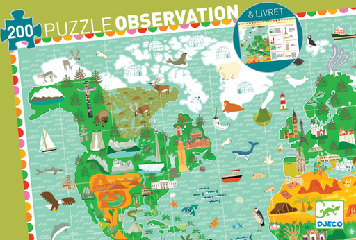 [DJE_DJ07412] Puzzles observation Tour du monde 200pcs + livret - FSC MIX Djeco