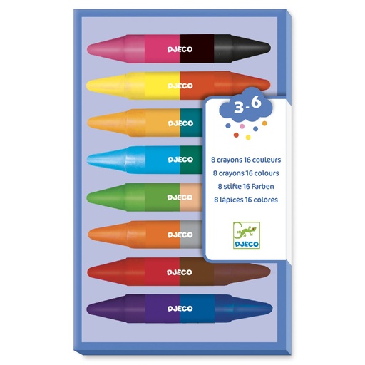 [DJE_DJ08874] Les couleurs des petits 8 crayons doubles côtés Djeco