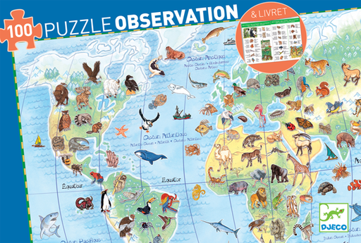 [DJE_DJ07420] Puzzles observation Animaux du monde 100pcs+livret-FSC MIX Djeco