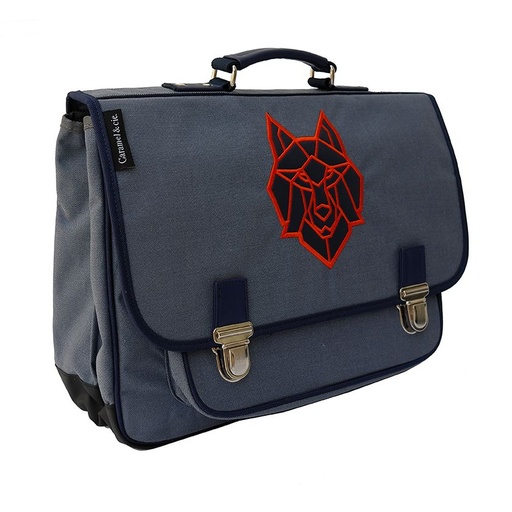 [CAR_LSA06_0403] Cartable Large Loup Bleu Caramel & Cie