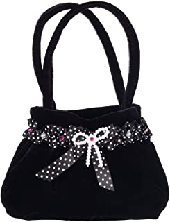 [SOU_2565] Sac Caro, velours noir et ruban à pois, noeud de perles Souza