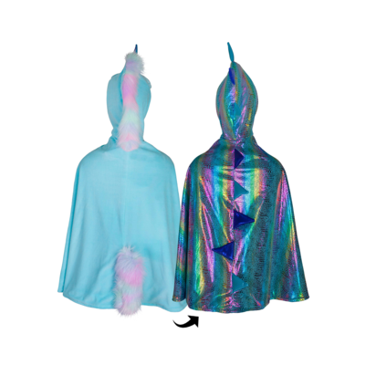 [GRP_52185] Cape réversible licorne/dragon bleu clair, 5-6 ans