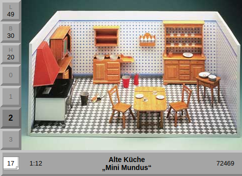 [AUE_72469] Cuisine ancienne Mini Mundus, maquette en carton Schreiber-Bogen